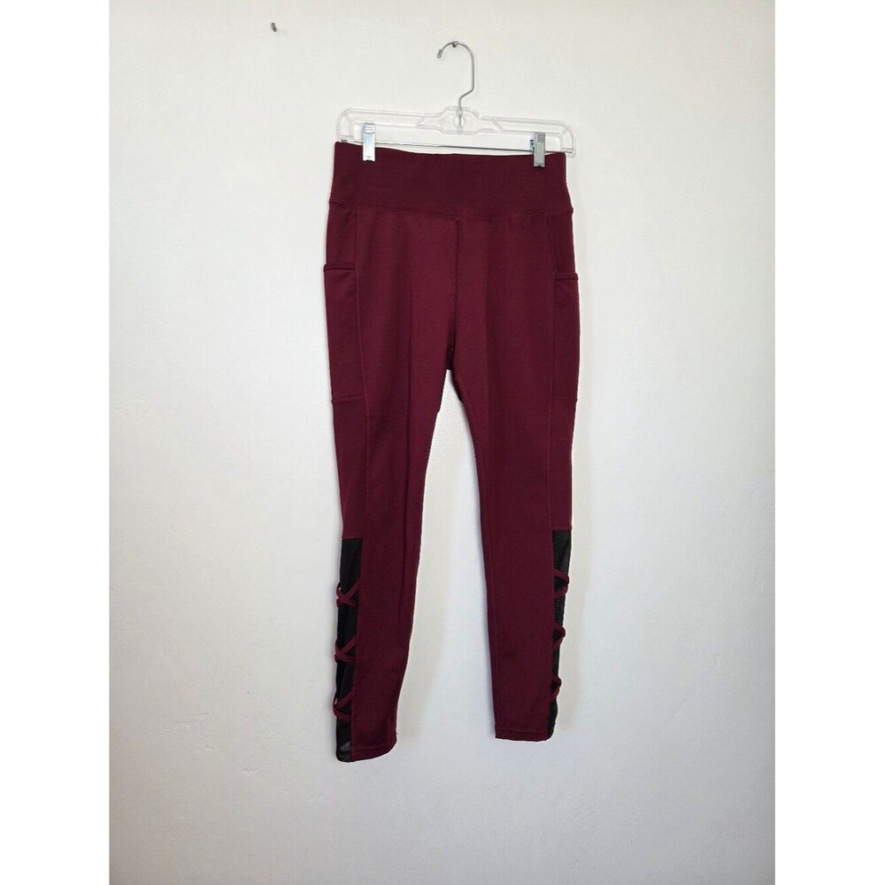 Popfit Lily Flex Leggings Maroon Burgundy Red Criss Cross Athletic Ankle Large